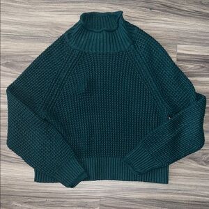 American Eagle Outfitters Green Chunky Ribbed Turtleneck Sweater
